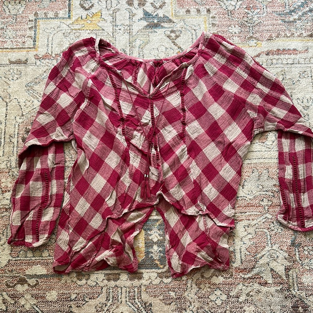 Plaid Free People Women's Top in Red and Cream